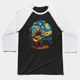 Bear Playing Guitar on a Starry Night Baseball T-Shirt